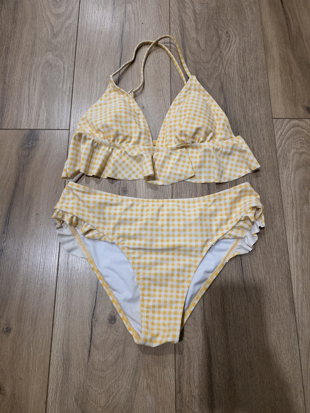 Cupshe - Yellow Gingham Ruffle Bikini Set